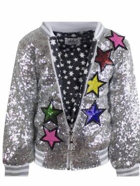 LOLA + THE BOYS Girls Unicorn Sequin Bomber Jacket - Size 6?